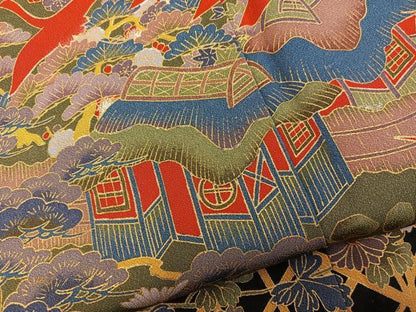 平和屋着物■豪華黒留袖　飛鶴風景文　金彩　正絹　逸品　BAAY1042mz