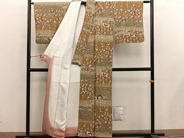 平和屋着物■上質な小紋　舞蝶花文　暈し染め　金彩　正絹　逸品　BAAY1049mz
