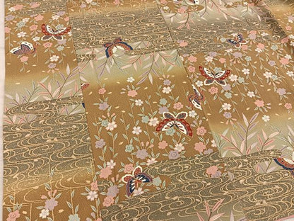 平和屋着物■上質な小紋　舞蝶花文　暈し染め　金彩　正絹　逸品　BAAY1049mz