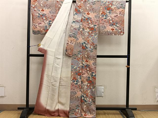 平和屋着物■上質な小紋　扇面牡丹花文　金彩　正絹　逸品　未使用　BAAY1051mz