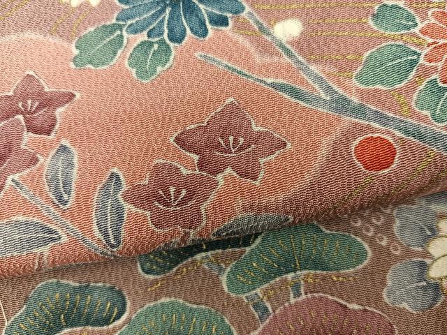 平和屋着物■上質な小紋　扇面牡丹花文　金彩　正絹　逸品　未使用　BAAY1051mz