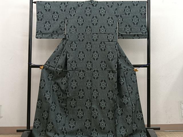 平和屋着物■上質な紬　100亀甲　草花文　正絹　逸品　BAAY1052mz
