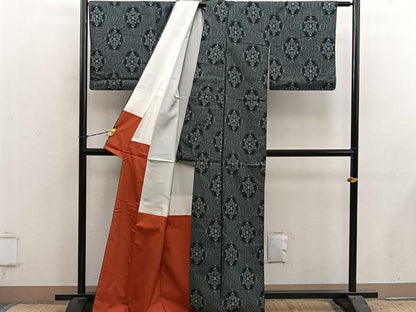 平和屋着物■上質な紬　100亀甲　草花文　正絹　逸品　BAAY1052mz