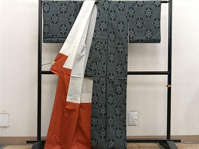 平和屋着物■上質な紬　100亀甲　草花文　正絹　逸品　BAAY1052mz