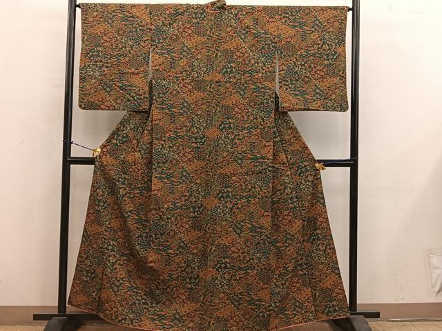 平和屋着物■上質な小紋　紬地　青海波花文　正絹　逸品　BAAY1054mz