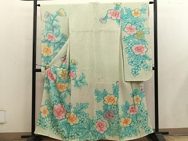 平和屋着物●豪華振袖　総絞り　草花文　正絹　逸品　BAAY1060mz