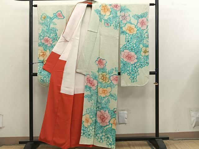 平和屋着物●豪華振袖　総絞り　草花文　正絹　逸品　BAAY1060mz