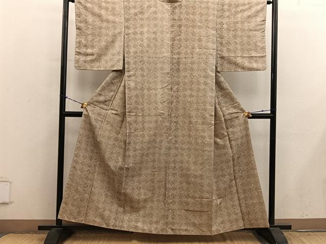平和屋着物■上質な小紋　紬地　菱　正絹　逸品　BAAY1064mz