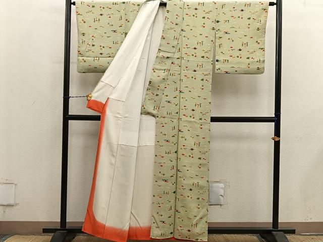 平和屋着物■上質な小紋　型染め　エ霞花文　正絹　逸品　BAAY1067mz