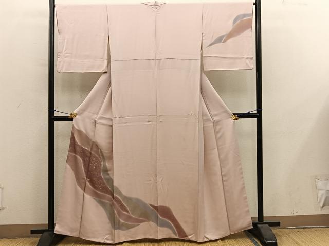 平和屋着物■訪問着　刺繍　流水草葉文　金彩　正絹　逸品　BAAY1068mz