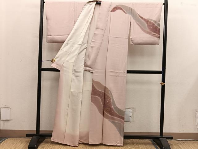 平和屋着物■訪問着　刺繍　流水草葉文　金彩　正絹　逸品　BAAY1068mz