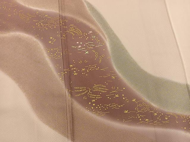 平和屋着物■訪問着　刺繍　流水草葉文　金彩　正絹　逸品　BAAY1068mz