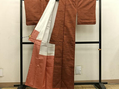 平和屋着物■上質な紬　赤茶色　正絹　逸品　BAAY1069mz