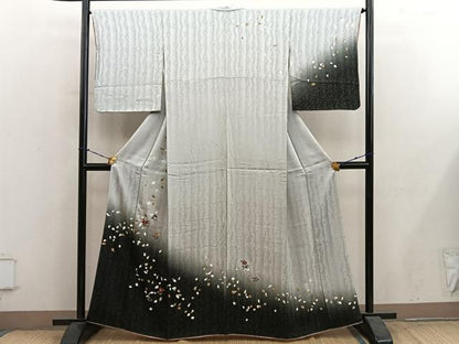 平和屋着物●訪問着　刺繍　草花文　暈し染め　金彩　正絹　逸品　BAAY1088mz