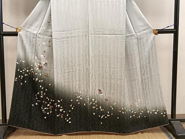 平和屋着物●訪問着　刺繍　草花文　暈し染め　金彩　正絹　逸品　BAAY1088mz