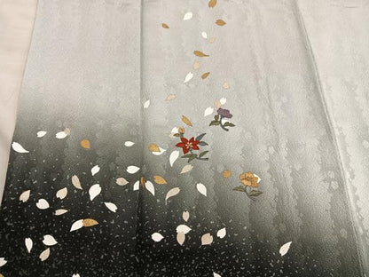 平和屋着物●訪問着　刺繍　草花文　暈し染め　金彩　正絹　逸品　BAAY1088mz