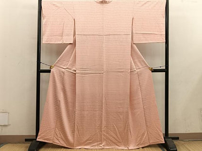 平和屋着物●上質な色無地　格子地紋　深支子色　正絹　逸品　BAAY1089mz