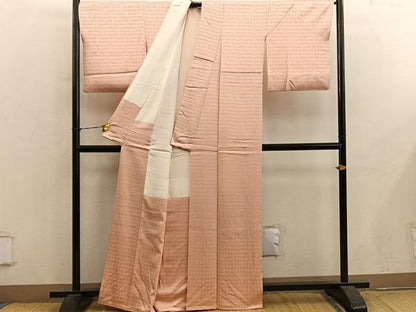 平和屋着物●上質な色無地　格子地紋　深支子色　正絹　逸品　BAAY1089mz