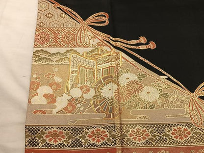 平和屋着物■豪華黒留袖　駒刺繍　御所車花文　金彩　正絹　逸品　BAAY1090mz
