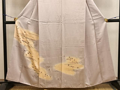 平和屋着物■訪問着　刺繍　飛鶴文　暈し染め　金彩　正絹　逸品　BAAY1091mz