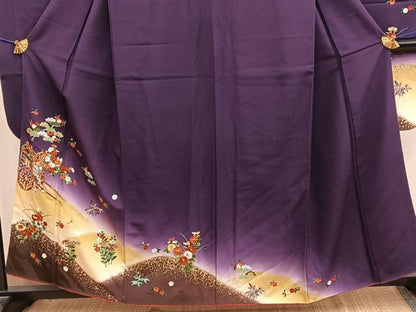 平和屋着物■豪華振袖　駒刺繍　御所車花文　暈し染め　金彩　正絹　逸品　BAAY1092mz