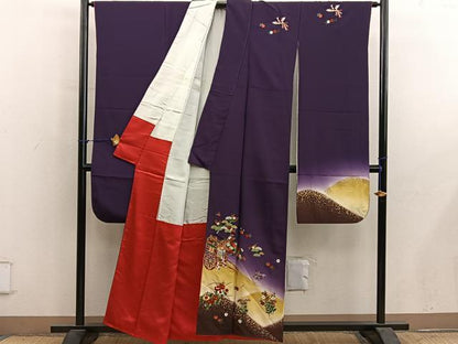 平和屋着物■豪華振袖　駒刺繍　御所車花文　暈し染め　金彩　正絹　逸品　BAAY1092mz