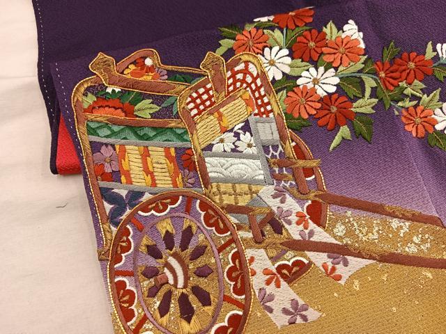 平和屋着物■豪華振袖　駒刺繍　御所車花文　暈し染め　金彩　正絹　逸品　BAAY1092mz