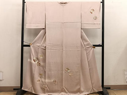 平和屋着物●訪問着　駒刺繍　雪輪菊花文　金彩　正絹　逸品　BAAY1095mz
