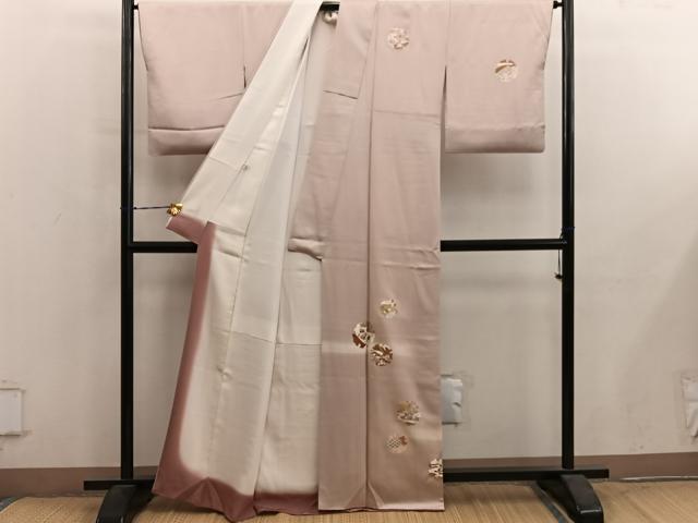 平和屋着物●訪問着　駒刺繍　雪輪菊花文　金彩　正絹　逸品　BAAY1095mz