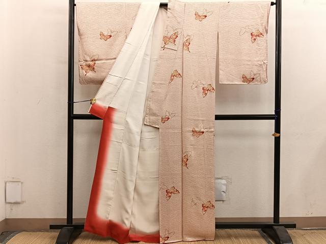 平和屋着物■上質な小紋　舞蝶花文　正絹　逸品　BAAY1100mz