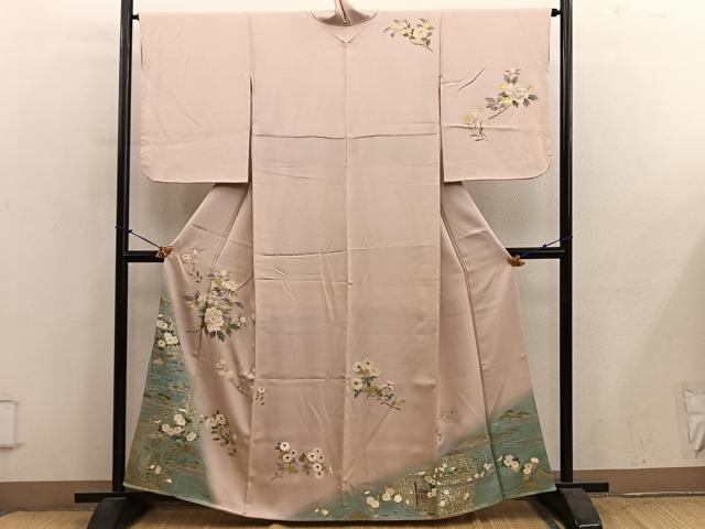 平和屋着物●訪問着　枝牡丹花文　暈し染め　金彩　正絹　逸品　BAAY1101mz