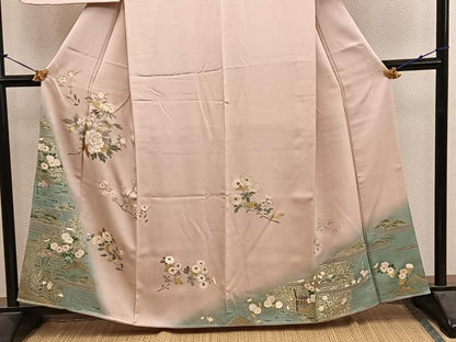 平和屋着物●訪問着　枝牡丹花文　暈し染め　金彩　正絹　逸品　BAAY1101mz