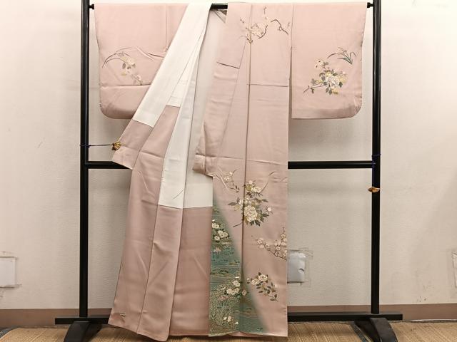 平和屋着物●訪問着　枝牡丹花文　暈し染め　金彩　正絹　逸品　BAAY1101mz