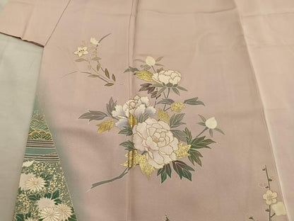 平和屋着物●訪問着　枝牡丹花文　暈し染め　金彩　正絹　逸品　BAAY1101mz