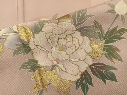 平和屋着物●訪問着　枝牡丹花文　暈し染め　金彩　正絹　逸品　BAAY1101mz