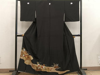 平和屋着物■豪華黒留袖　刺繍　籬菊花文　金糸　正絹　逸品　未使用　BAAY1107mz