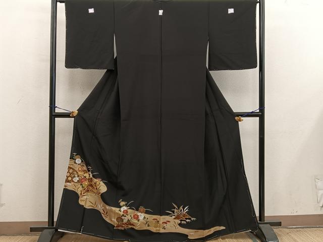 平和屋着物■豪華黒留袖　刺繍　籬菊花文　金糸　正絹　逸品　未使用　BAAY1107mz