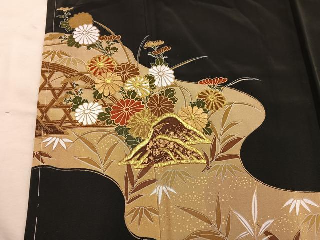 平和屋着物■豪華黒留袖　刺繍　籬菊花文　金糸　正絹　逸品　未使用　BAAY1107mz