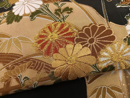 平和屋着物■豪華黒留袖　刺繍　籬菊花文　金糸　正絹　逸品　未使用　BAAY1107mz