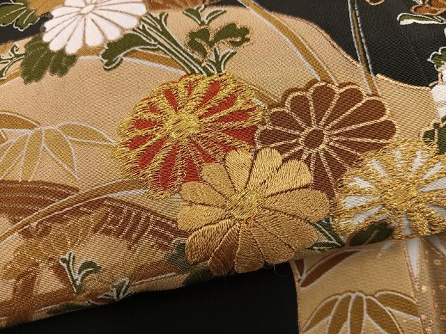 平和屋着物■豪華黒留袖　刺繍　籬菊花文　金糸　正絹　逸品　未使用　BAAY1107mz