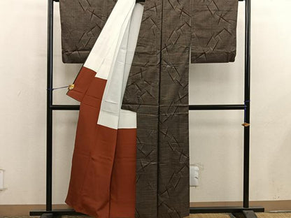 平和屋着物■本場大島紬　9マルキ　幾何学文様　正絹　逸品　BAAY1110mz
