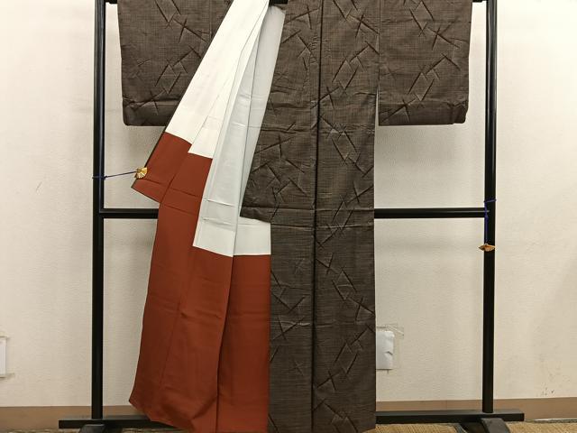 平和屋着物■本場大島紬　9マルキ　幾何学文様　正絹　逸品　BAAY1110mz