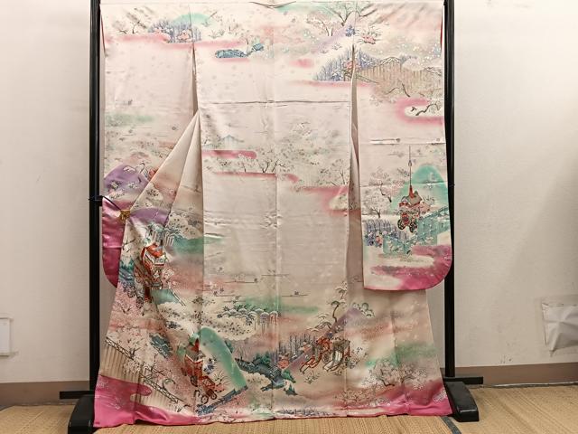 平和屋着物■豪華振袖　駒刺繍　飛鶴舞蝶花文　暈し染め　金銀彩　正絹　逸品　BAAY1111mz