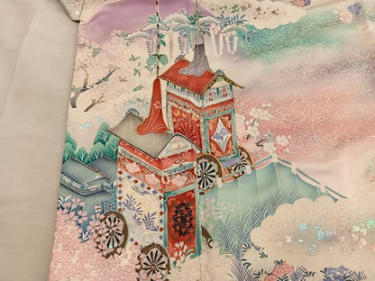 平和屋着物■豪華振袖　駒刺繍　飛鶴舞蝶花文　暈し染め　金銀彩　正絹　逸品　BAAY1111mz
