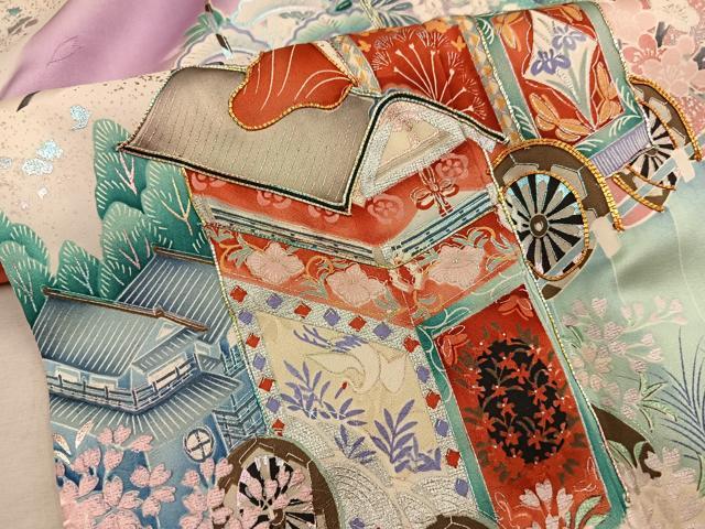 平和屋着物■豪華振袖　駒刺繍　飛鶴舞蝶花文　暈し染め　金銀彩　正絹　逸品　BAAY1111mz