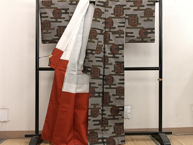 平和屋着物■上質な紬　エ霞花文　正絹　逸品　BAAY1115mz