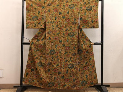 平和屋着物■上質な小紋　紬地　更紗花文　正絹　逸品　BAAY1116mz