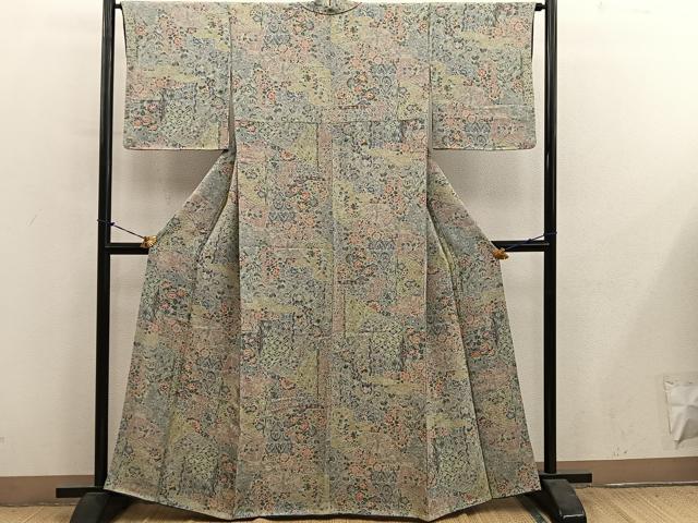 平和屋着物■上質な小紋　菊花文　鬼しぼ縮緬　正絹　逸品　BAAY1120mz