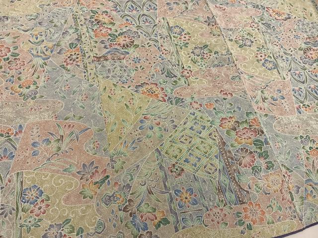 平和屋着物■上質な小紋　菊花文　鬼しぼ縮緬　正絹　逸品　BAAY1120mz