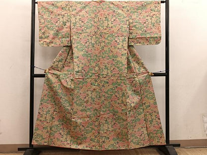 平和屋着物■上質な紬　風景花文　正絹　逸品　BAAY1121mz